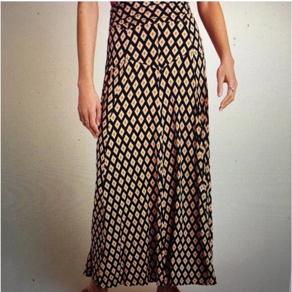 Maeve Anthropologie Black Orange Diamond Print Silky Maxi Skirt PM $130 Retail - Picture 1 of 8